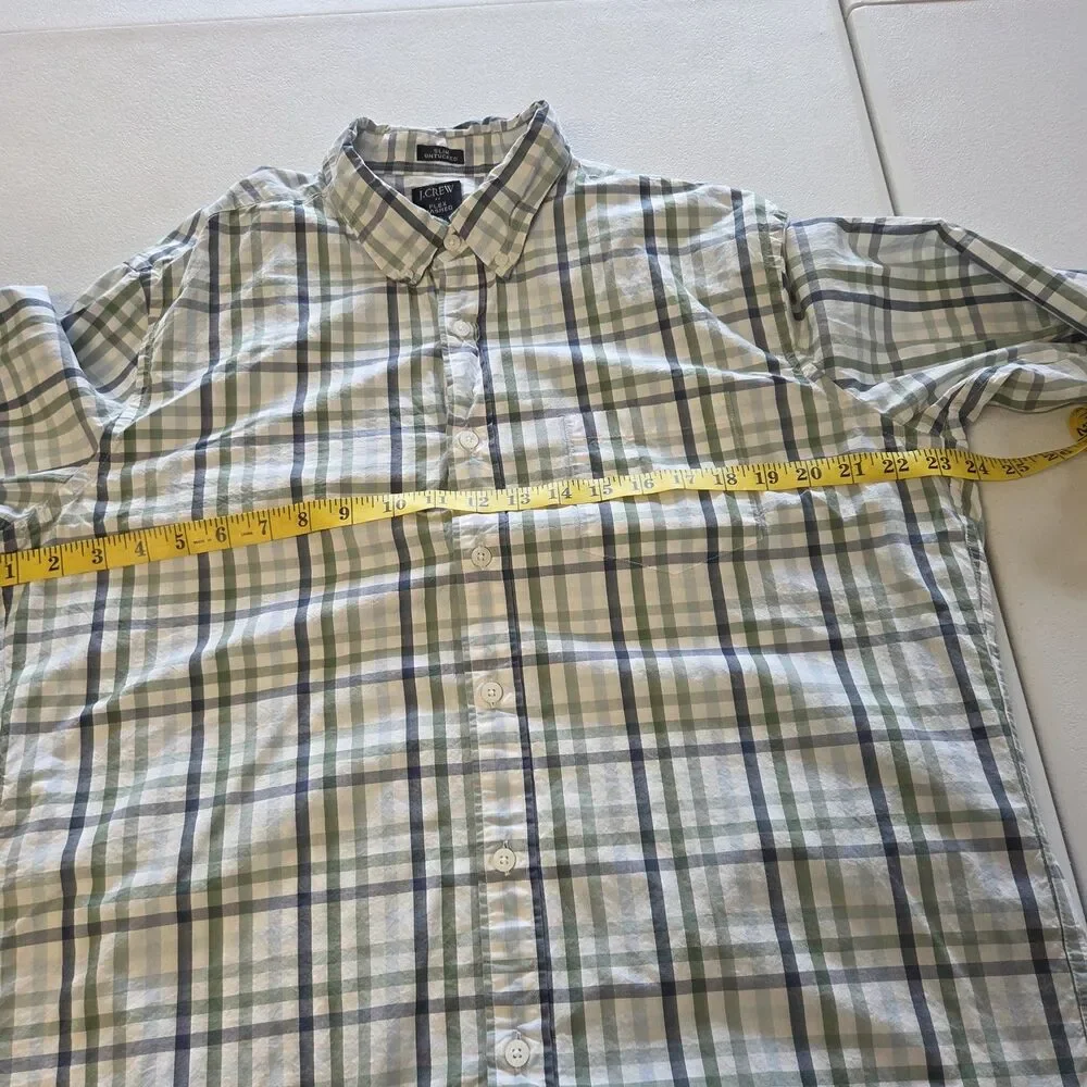 J.Crew Flex Washed Slim Untucked Fit XL Plaid Button Down Shirt Green Blue White